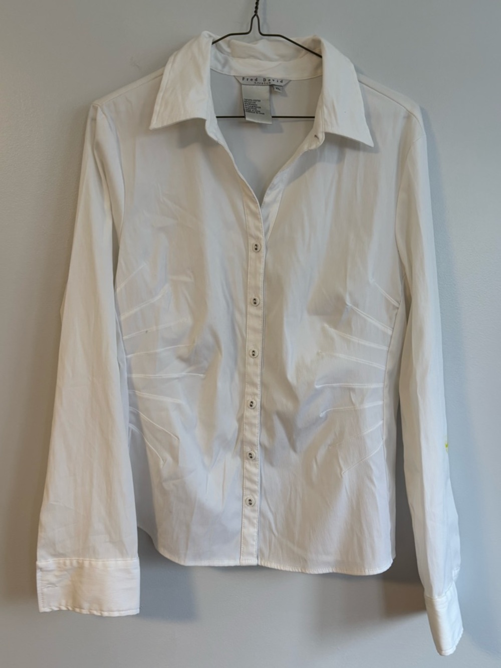 FRED DAVID Stretch White Button Down Blouse Size XL